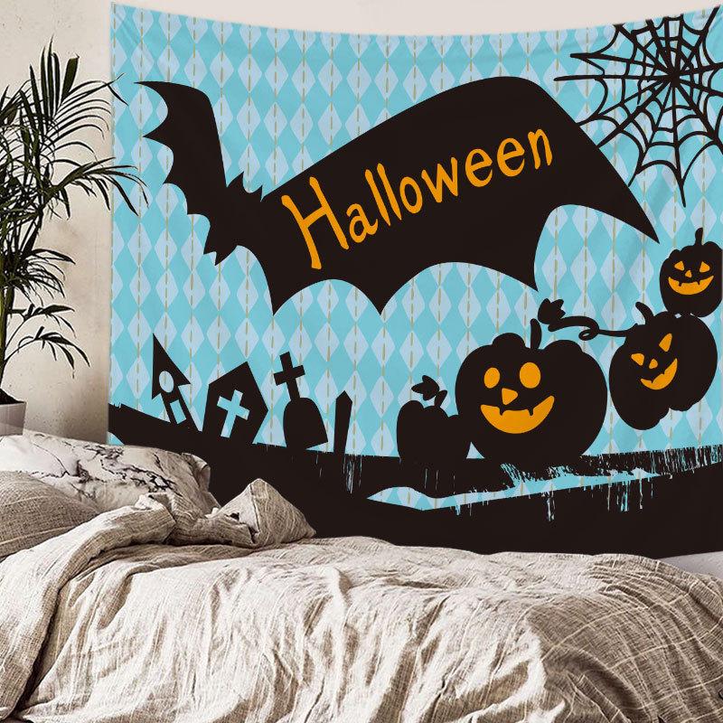 Home bedside room decoration Halloween tapestry, witch skull ghost print hanging cloth, background wall covering