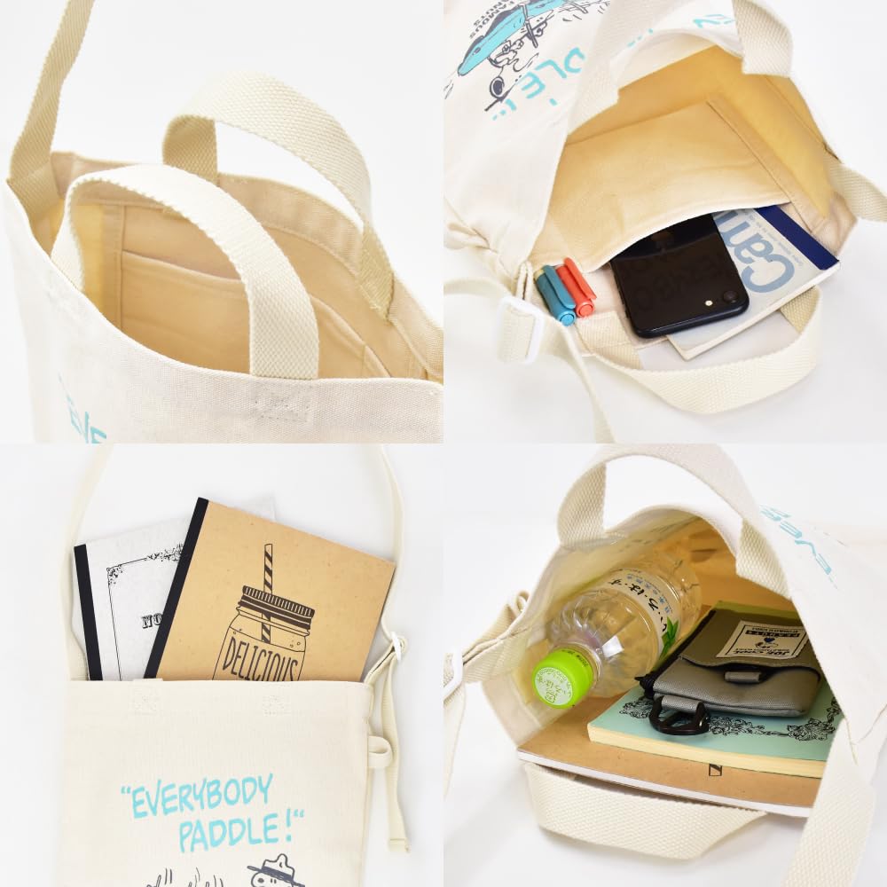 Tote Bag Shoulder Tote A4 2way Large Capacity Large Shoulder Canvas Simple 0157 [Snoopy] Women's Off-White (SPZ-3084)