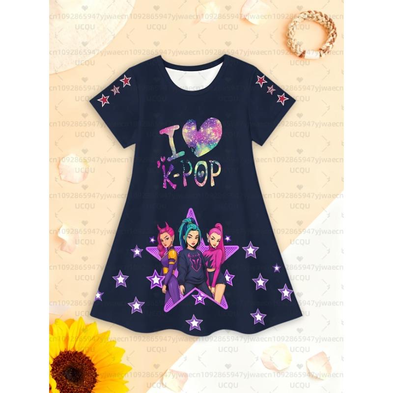 Summer Cute Kpop Demon Hunters Child Short Sleeve Adult Kids Tee Birthday Jersey Fashion Dress Cosplay Huntrix Fan Gift