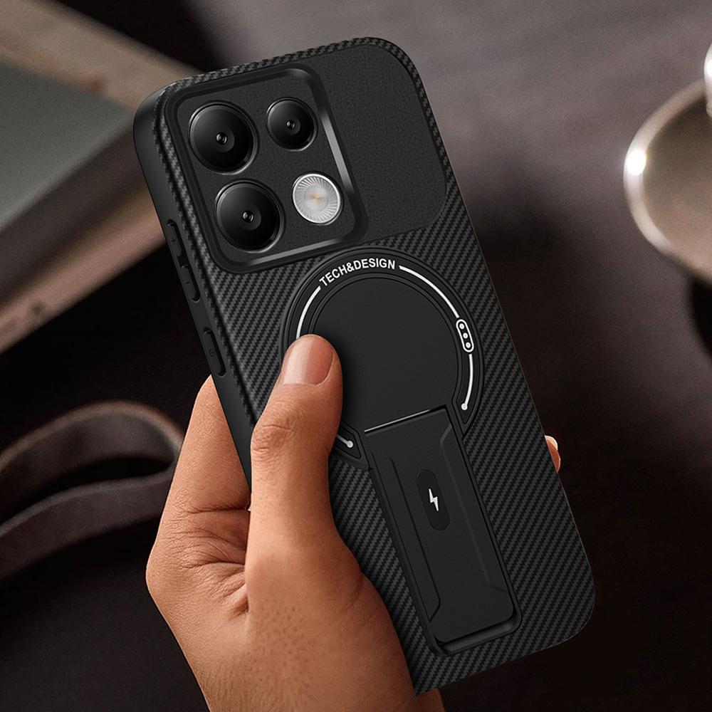 Phone Case For Xiaomi Redmi Note 14S 4G/Note 13 Pro 4G/Poco M6 Pro 4G Carbon Fiber Texture PC+TPU Cover with Kickstand
