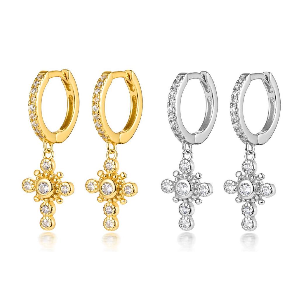 European and American S925 Sterling Silver Zircon Cross Earrings: Exquisite Niche Design for Women