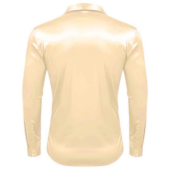 Herren-Hemd aus glänzender Seide wie Satin, langärmelig, lässig, Slim-Fit-Kleiderhemd, einfarbig, Revers-Button-Down-Hemden