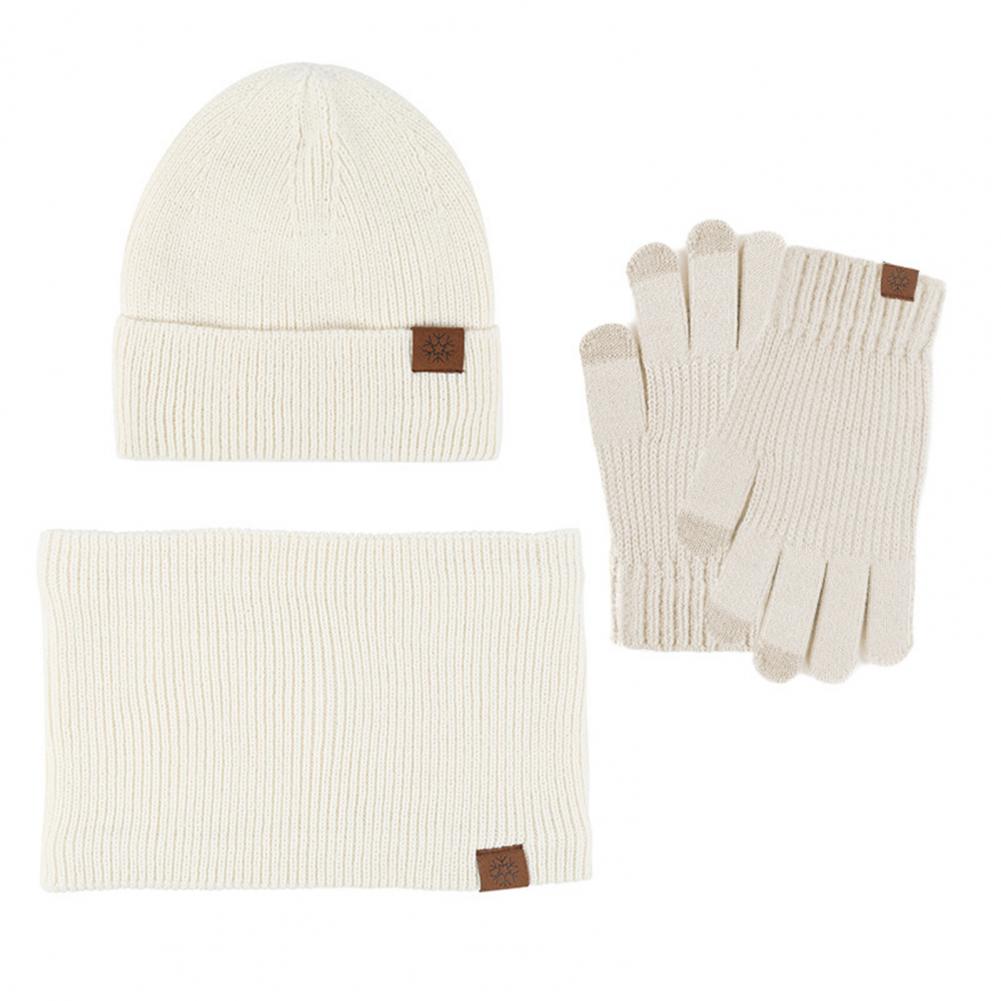 3 Pcs/Set Women Winter Hat Scarf Gloves Set Thick Plush Knitted Warm Cap Gloves Elastic Ear Windproof Wi