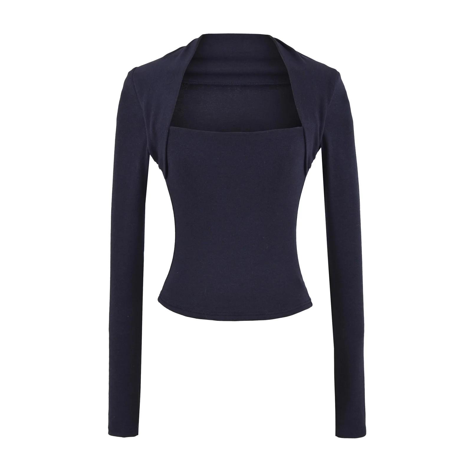 

French Chic Two-Piece Illusion Spicy Girl Long Sleeve Slim Fit Top with Shoulder Pads - Women s 2025 Autumn/Winter Collection. Small темно-синий