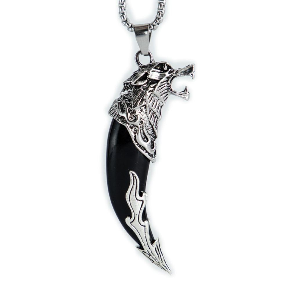 Vintage Imperious Resin Wolf Tooth Pendant Necklace for Women Men Personality Stainless Steel Snake Bone Necklace Jewelry Gifts