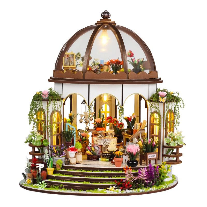Wooden DIY Miniature House Kit With Garden Theme 1:24 Scale Architectural Model Adults Includes Lights Assembly Tools