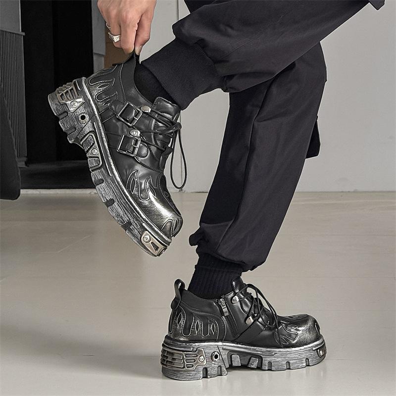 Fashion High Quality Men Leather Shoes Metal Punk Shoes Men Gothic Sneakers Black Street Botas Mujer Botines Unisex Oxford Shoe