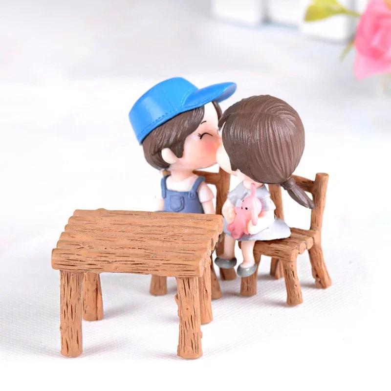 3pcs/set New Cute Table Chair Miniature Park Seat Mini Long Wood Bench Resin Craft Ornament Micro Figurine Decors for Kids Toys