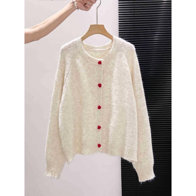Age-reducing lazy wind loose sweater jacket women's autumn love button-up knitted top shoulder-sleeved cardigan