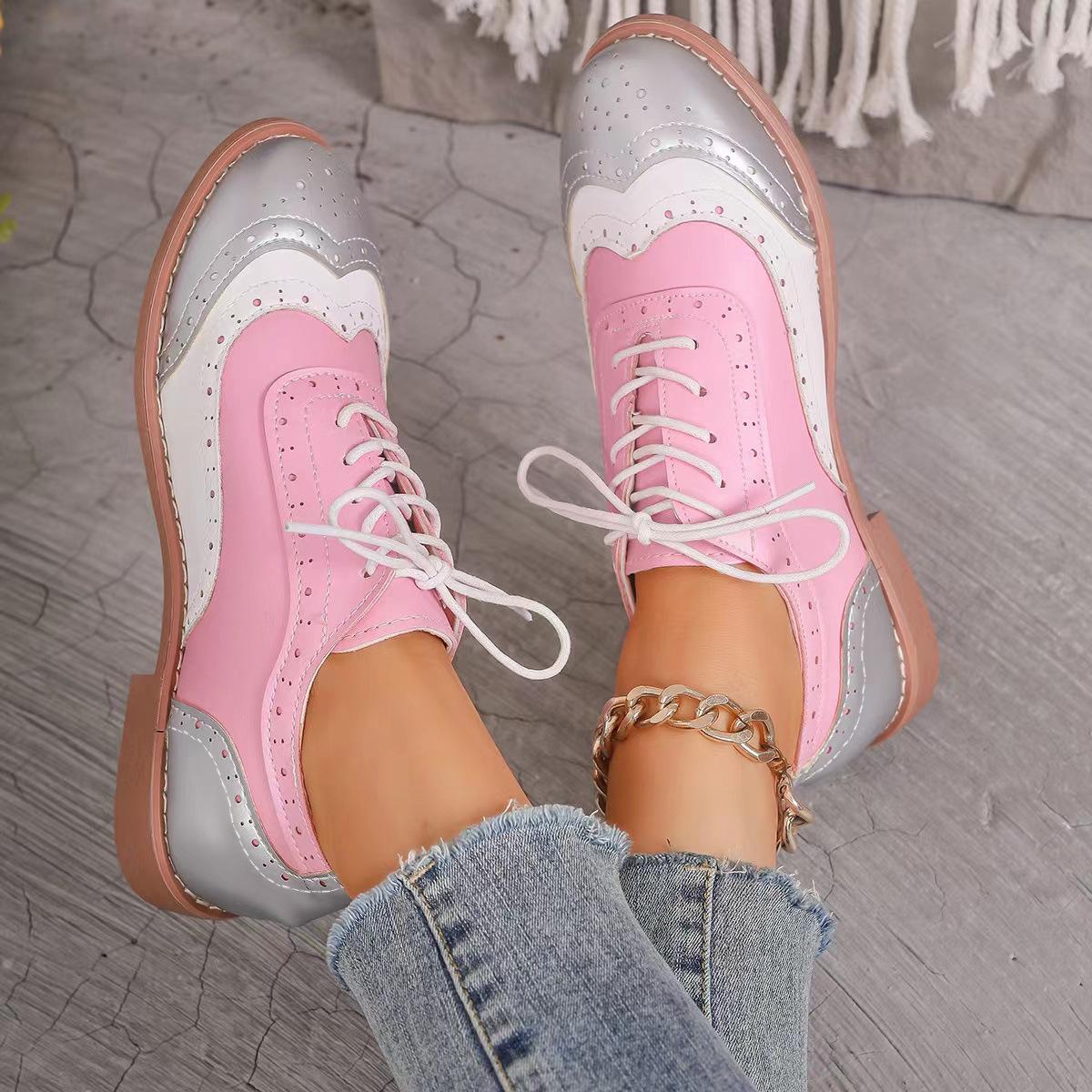 Large size women s 2025 autumn and winter new round head lace-up color matching casual laser fashion comfortable women s shoes 36 розовый 2980₽