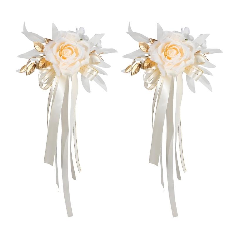 Ceremony Vehicle Handle Flower Ornament with Rose and Suction Cup for Wedding Car Styling and Photo Use
