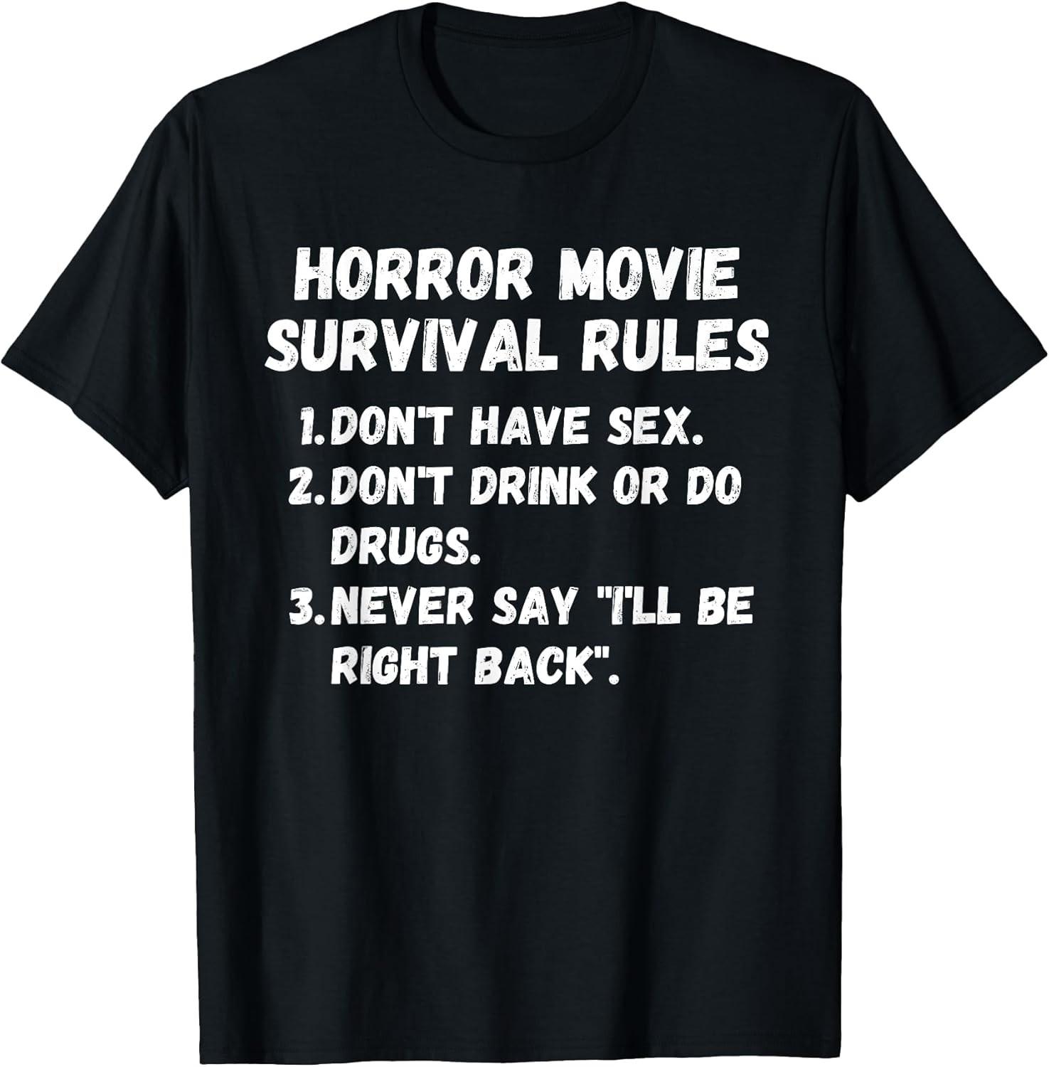 NEW LIMITED! Horror Movie Survival Rules - Funny Scary Movie Tee - MADE IN USA L