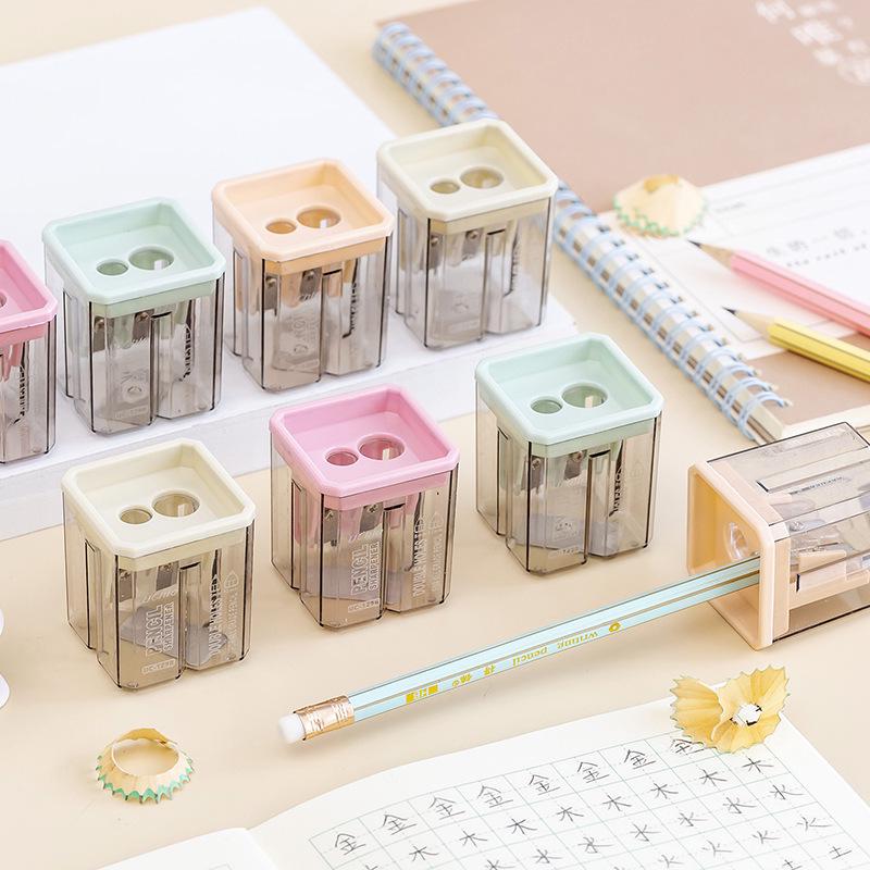 Transparent Geometric Double-Hole Macaron Pencil Sharpener: Portable, Durable, and Rotary for Students.