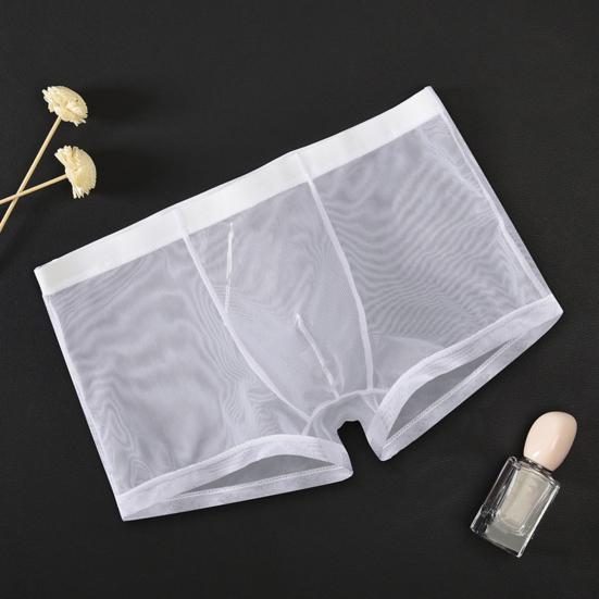 Men Underpants Breathable Solid Color Lint Free Friendly to Skin Elastic Waist Inside Wearing Polyester Quick Dry Mesh Men Boxers Underpants Gift