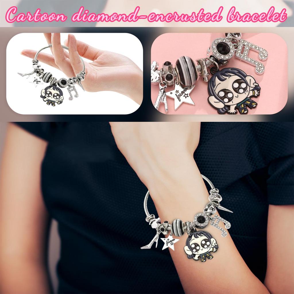 Cartoon Diamond Bracelet, Anime-themed Pendant Open Stainless Steel Bracelet