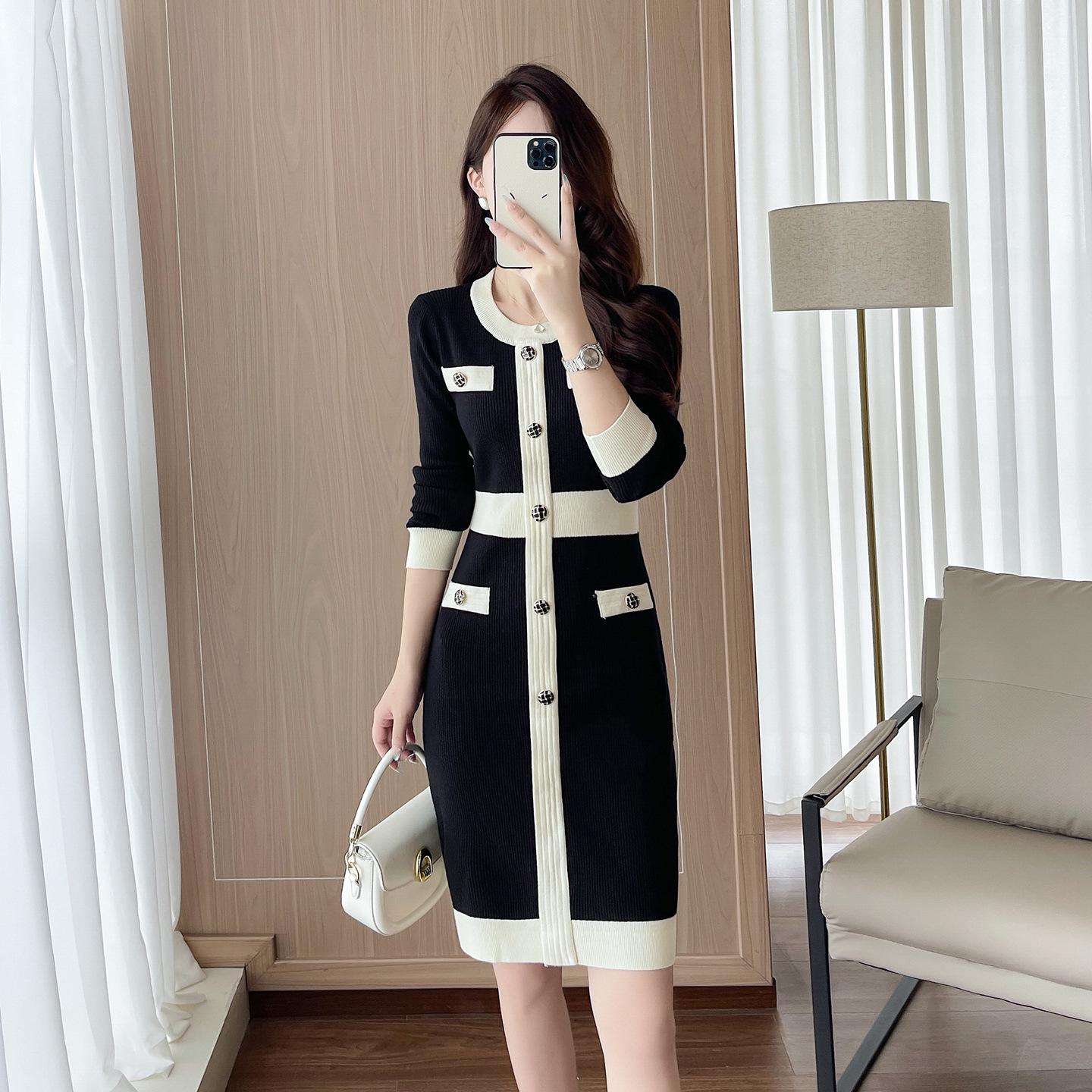 

Сексуальное облегающее маленькое черное платье в стиле Хепберн: Женское вязаное платье-свитер с длинным рукавом для осени/зимы Large чёрный