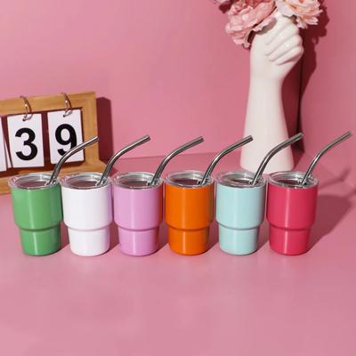 1pc 3oz Stainless Steel Mini Car Cup, Portable Colorful Coffee Cup Wine Glass With Straw,