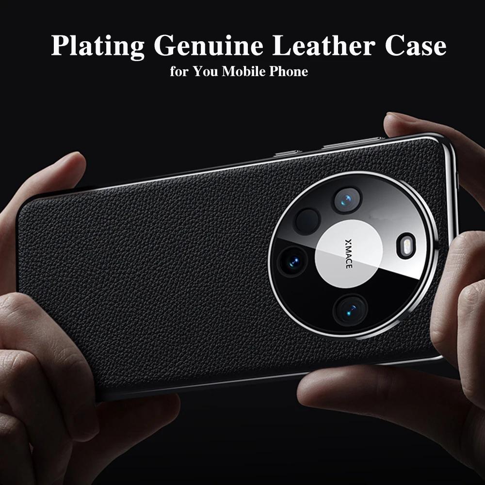 Genuine Cowhide Leather Phone Case for Huawei Mate 40 50 60 70 Pro Electroplating Bumper Full Lens Protection Back Cover Cases