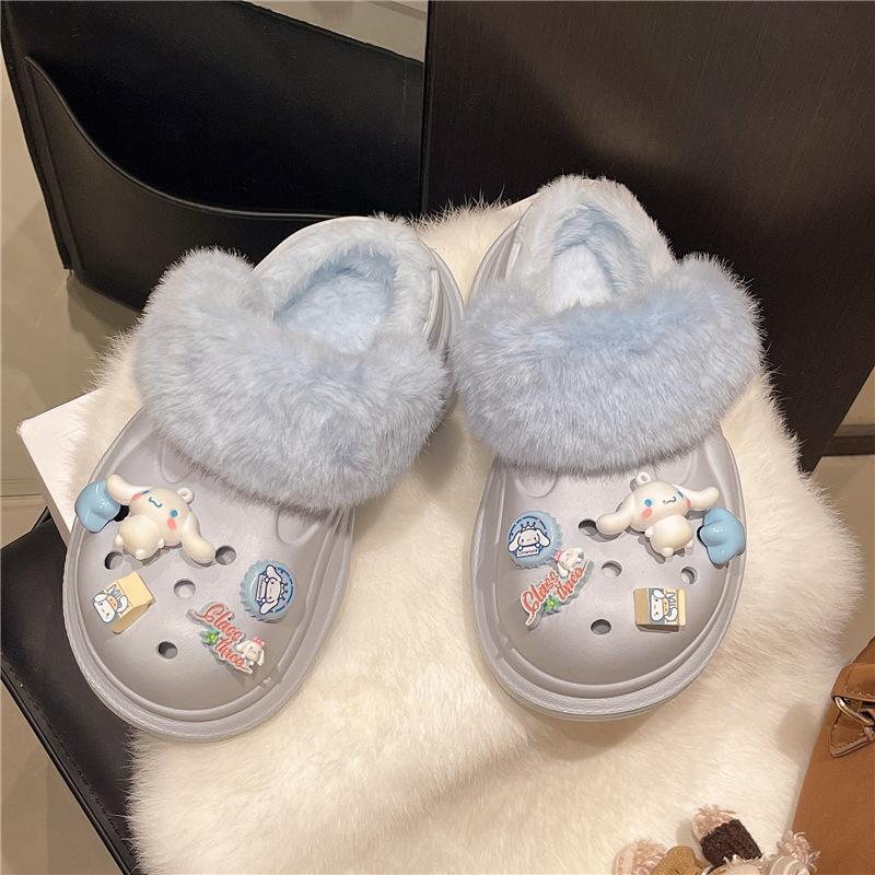 

Мультяшные аксессуары пушистые шлепанцы на платформе для девочек сумка голова тапочки осенне-зимняя мода нишевые милые теплые хлопковые шлепанцы 40 синий