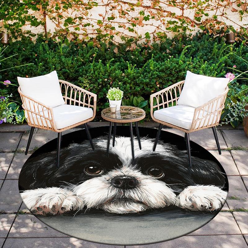 Black Hounds Pattern Round rug,Carpet Rug for Living Room Bedroom Playroom ,Non-slip Floor Mat,Holiday Gifts and Birthday Gifts.