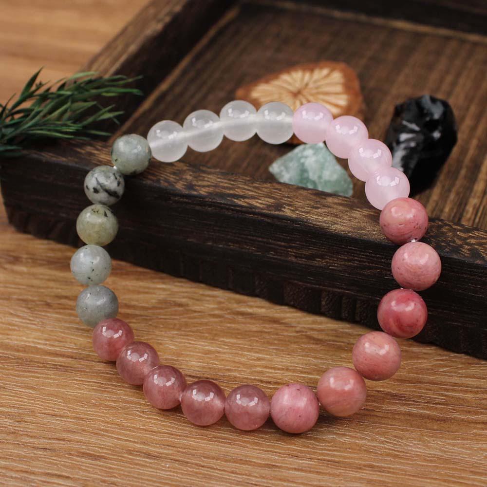 

1Pc 8MM Natural Stone Beaded Bracelet For Women Elastic Crystal Beads Chain Bangle Wristband Female Fashion Party Jewelry 19cm рожевий