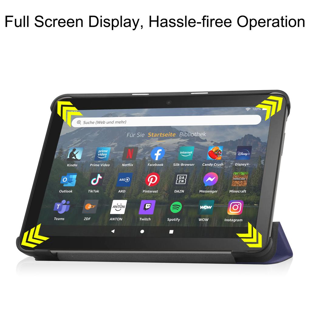 Trifold PU Leather Tablet Cover Protective Case with Automatic Sleep for New Fire HD 8 12th Generation 2022 Release Simple Style