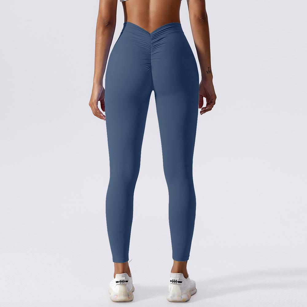 Women’s Yoga Trousers: Back V-Cut, Waist-Defining, Butt-Lifting, Peach-Shaped, High-Waisted Sports and Fitness Trousers, Skin-Tone Sports Trousers