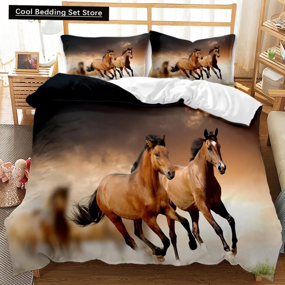

Horse Duvet Cover Set A Group of Brown Horses Running Bedding Set 3D Animal Wild Horse Queen King Size Polyester Quilt Cover EU single(135x200cm)