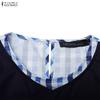 ZANZEA Women Casual Round Neck Long Sleeve Patchwork Plaid Print Dress
