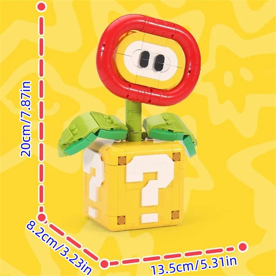 Cartoon Game Question Box Flower Building Blocks Set Retro Game Character MOC Bricks Model Toy Desktop Ornament Collectible Gift