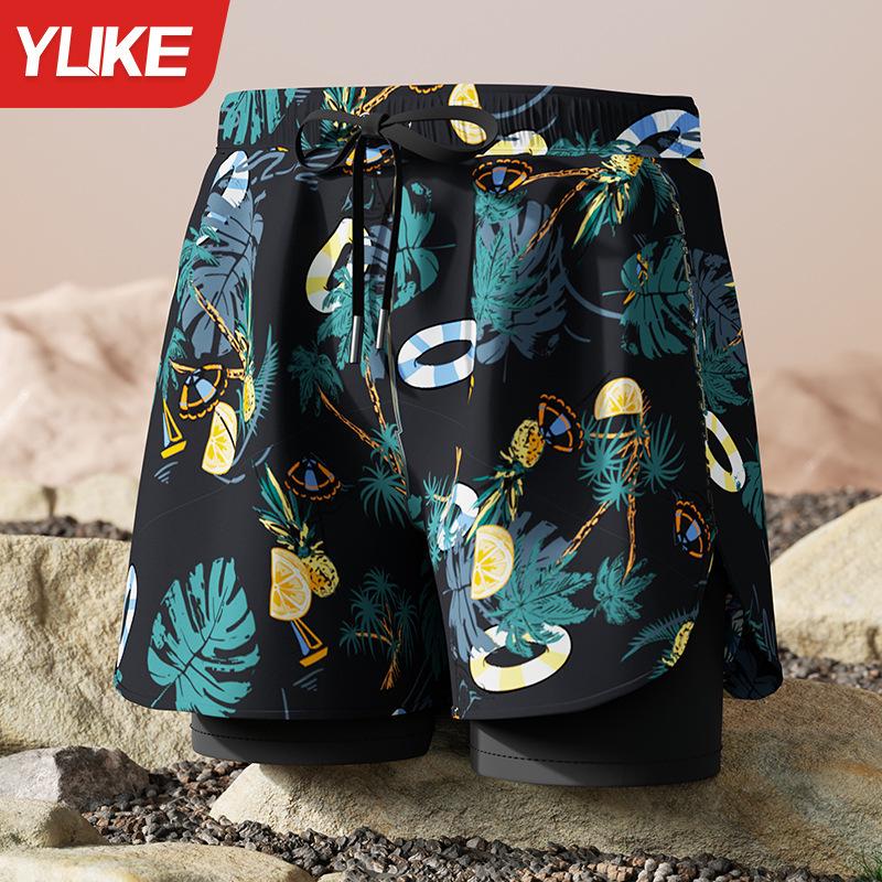Herren Doppellagige Square-Leg Badehose - Fünf-Punkt-Stil, Anti-Peinlichkeit, Professionelle Strandbekleidung für Erwachsene.