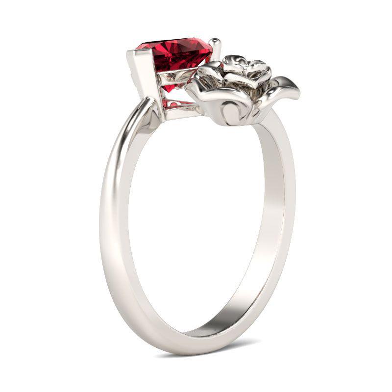 Bague de Mariage Forme Fleur Pour Femme Argenté Torsadé Classique Cœur Rouge Zircone Cubique Fille Cristaux Bijoux Dame Cadeau Bagues
