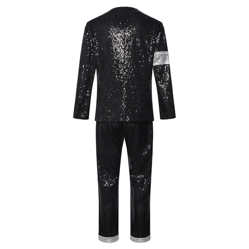 Costume di Scena Michael Jackson Tuta da Esibizione con Paillettes per Spettacolo di Danza Moderna