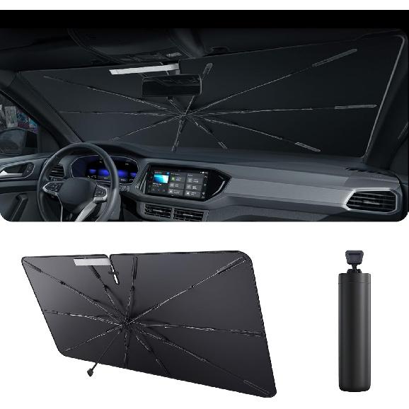2025 Upgrade Car Windshield Sun Shade Windshield Sunshade Umbrella [Star Fabric] Protect Car from Sun Rays&Heat Damage Keeps Vehicle Cool, Spring