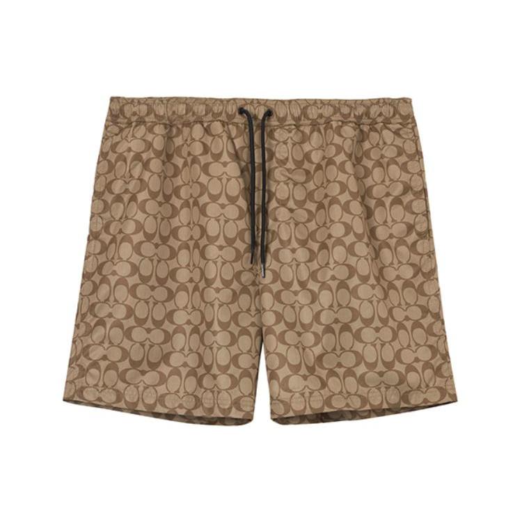 Coach SS23 Men's All-Over Logo Print Drawstring Swim Trunks Khaki CG112-OFZ-