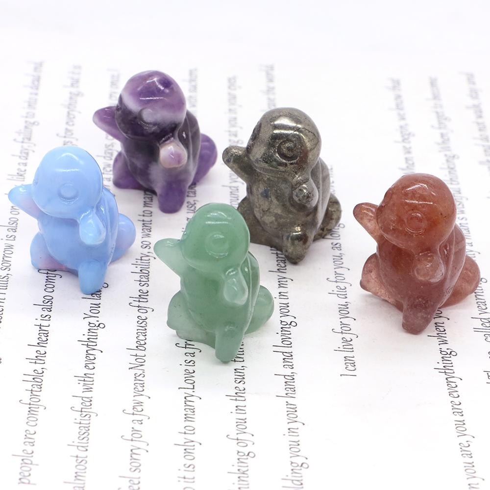 1.2" Cute Cartoon Turtle Figures Natural Stones Carved Anime Statue Healing Crystals Animals Room Ornaments Kids Christmas Gifts
