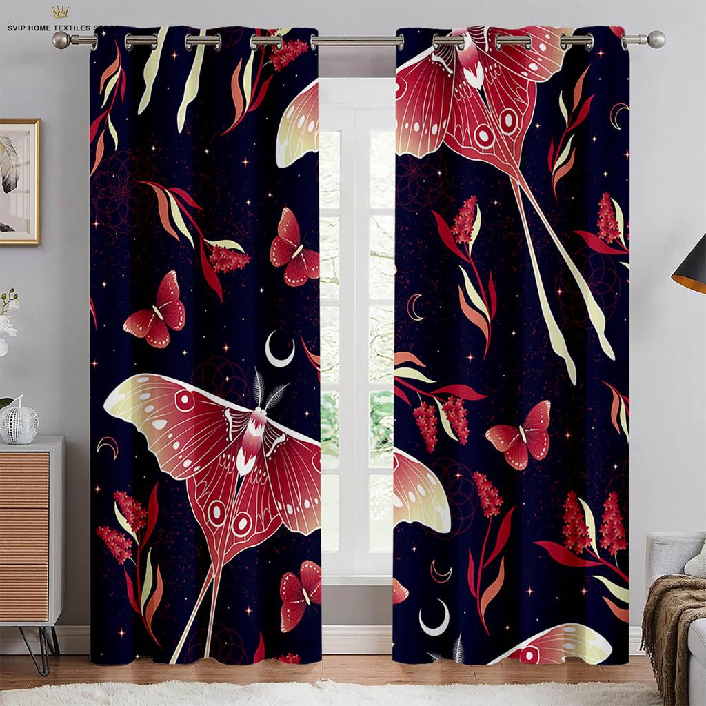 Butterfly Floral Watercolor Print Curtains, Decorative Curtains, Bedroom, Living Room, Study Room, Can Be Customized, 2 PCs