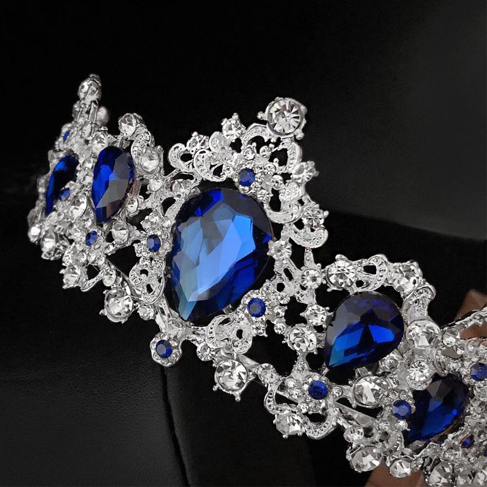 Bridal Crown with Comb Sapphire Blue Large Water Drop Crystal Hair Comb Headdress Wedding Accessories Crown Comb