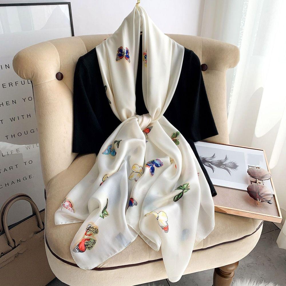 Large Luxury Silk Scarf Print Flower Headscarf Fashion Women Hijab Shawls  Headkerchief