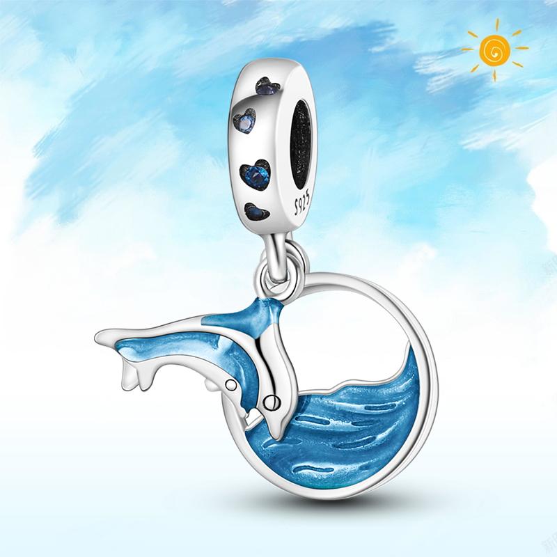 copper Authentic Charm Bead Charms Blue Sea Butterfly Whale CZ Charm Bead Charms Bead Charms Compatible With Authentic Accessories Bracelets Do It You