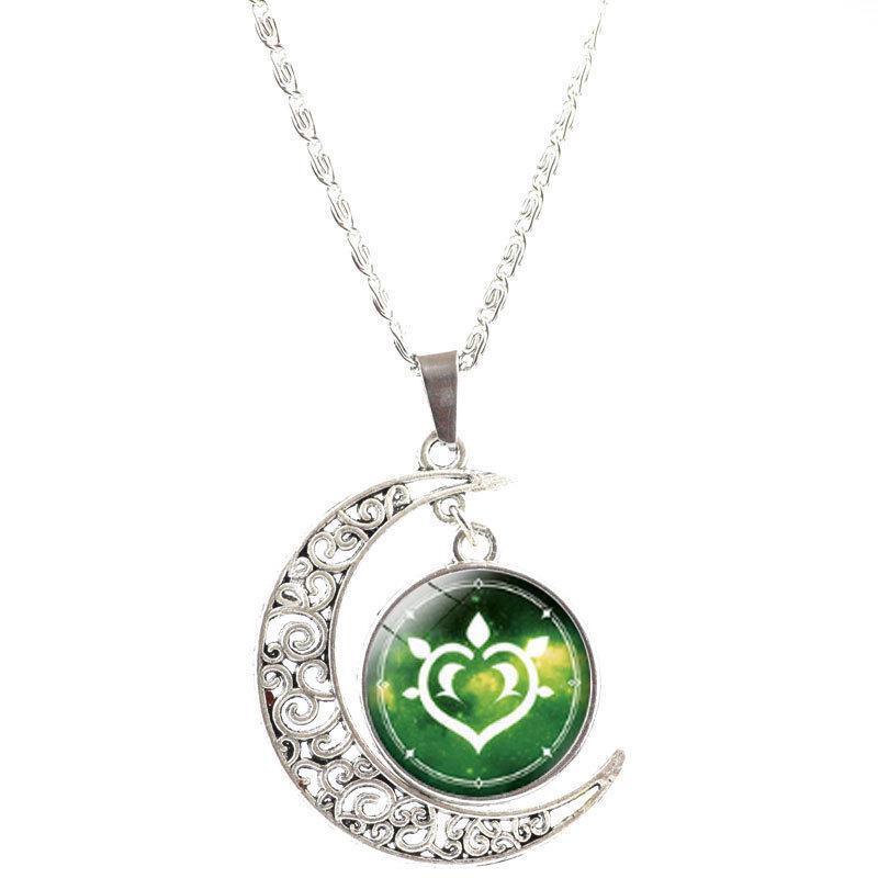 Genshin Impact God's Eye Moon Pendant Necklace - Cartoon Style Gem Accessories