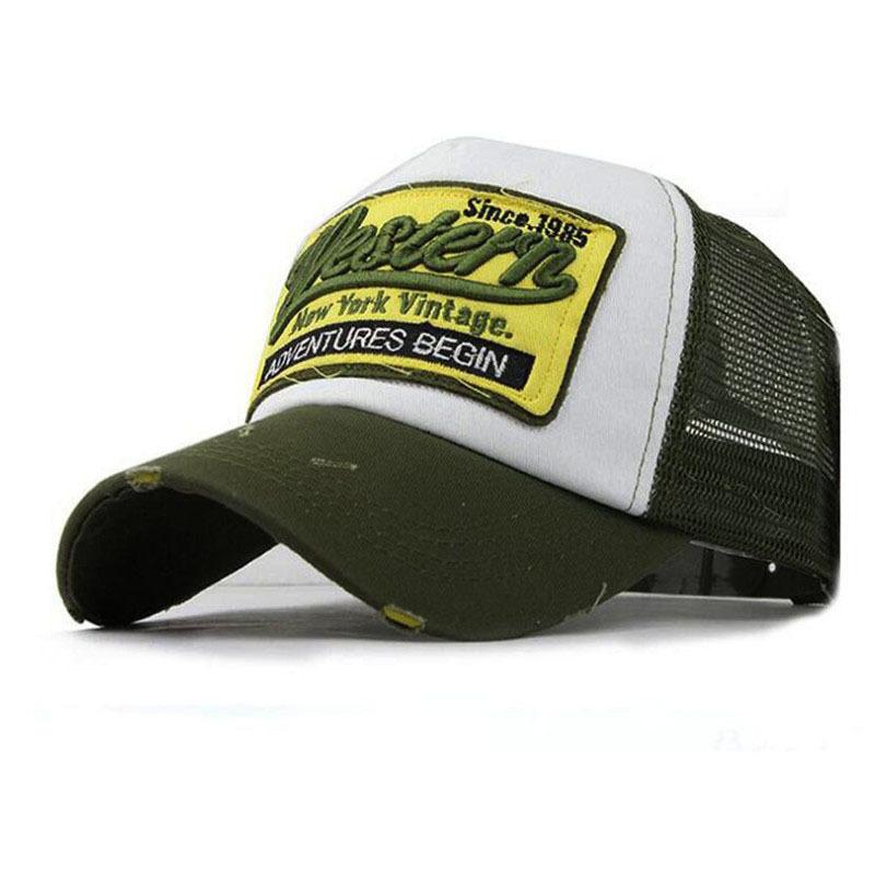 New 3D Embroidered Western Mesh Baseball Cap Cotton Baseball Cap Men's Splicing Baseball Cap Korean