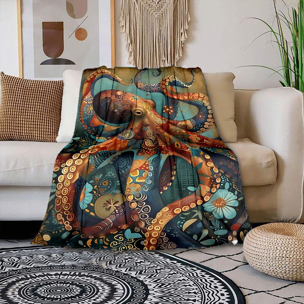 

1PC Colorful octopus abstract art Print Blanket Warm Soft Suitable for All Seasons for Home Sofa Travel Camping Picnics RV 75x100cm