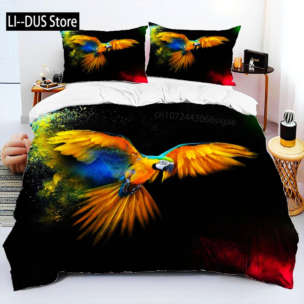 Colorful Parrot Macaws Birds Comforter Bedding SetDuvet Cover Bed Set Quilt Cover PillowcaseKing Queen Size Bedding Set Adult
