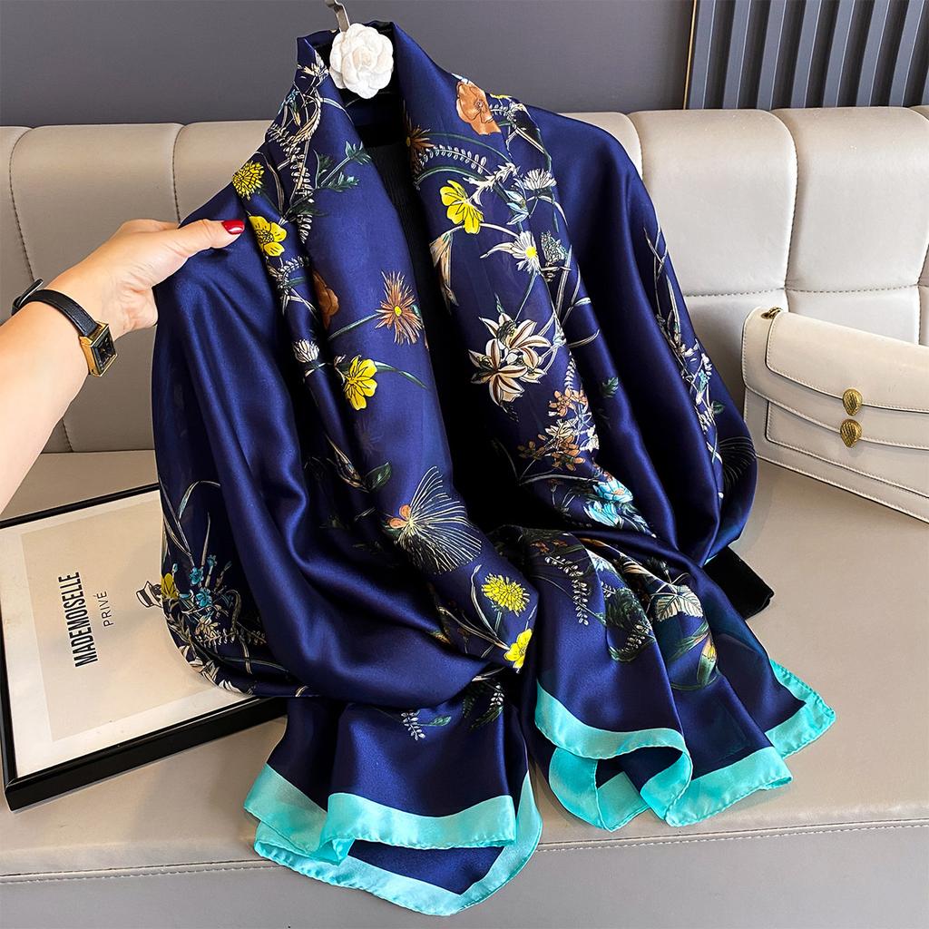 Women 180*90cm Fashion Beautiful Soft Silk Scarves Female Lady Shawl Hijab Wrap Foulard Bandanna Muffler Beach Pareo