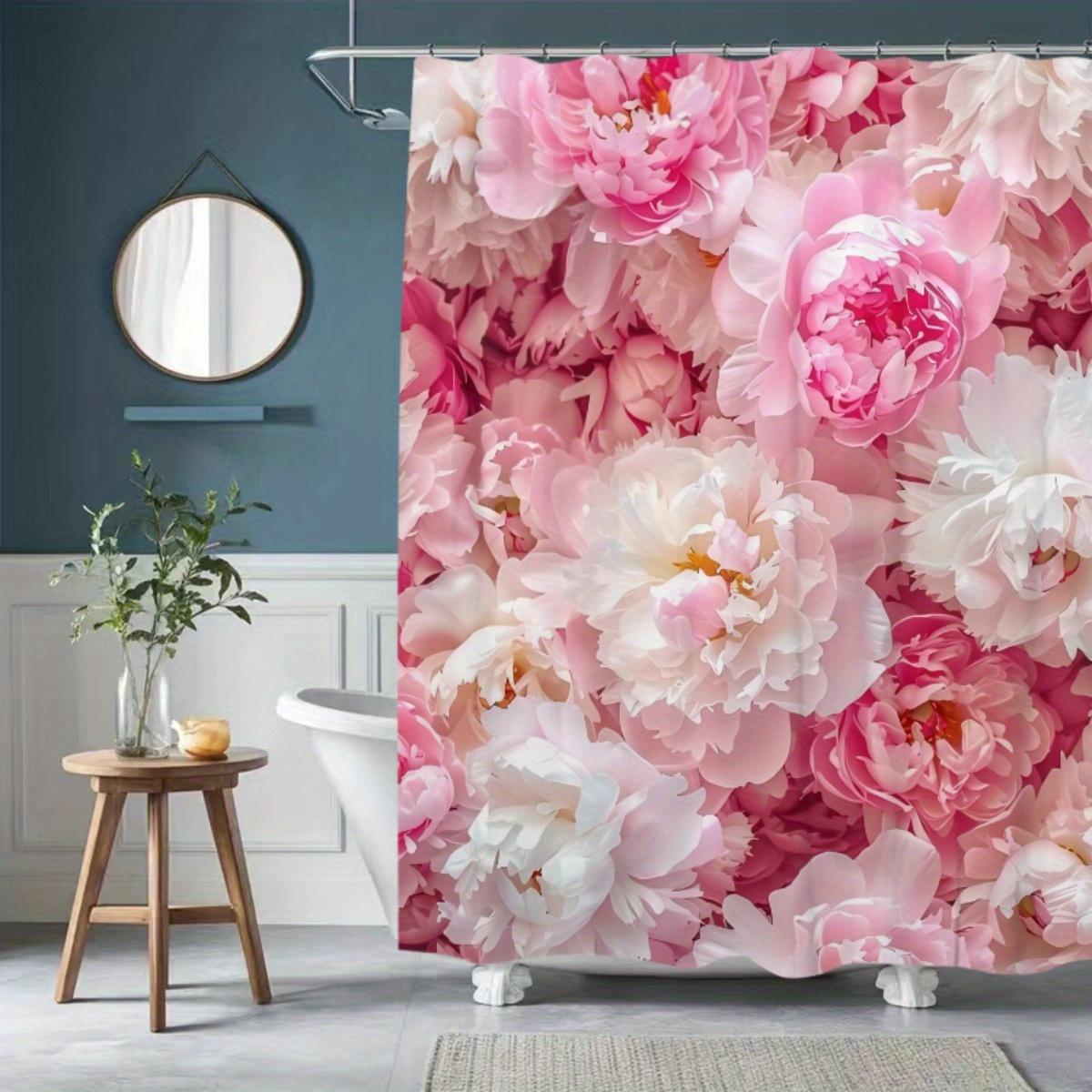 

Peony Shower Curtain, Polyester, Fashion Floral Print, Washable With Hooks, No-Drill Installation For Bathroom Privacy And Style W60H190(CM)-1 Pcs