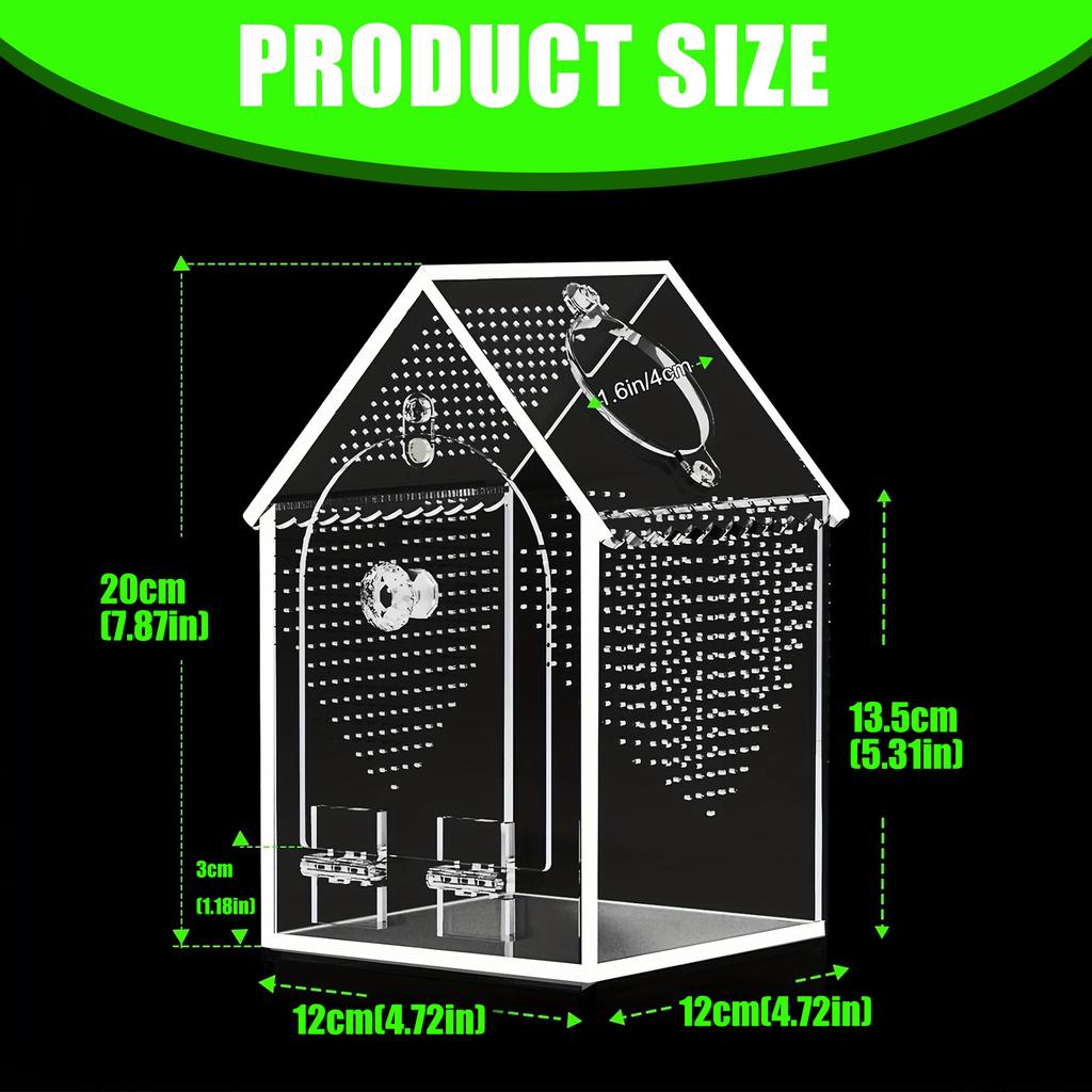 Clear Acrylic Reptiles Terrarium Breading Box With Removable Top Lid Ventilation Hole 12x12x20cm For Science Experiment