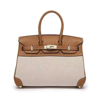 Women's Spring and Summer New Women's Foreskin with Canvas Contrasting Platinum Bag Portable Shoulder Bag