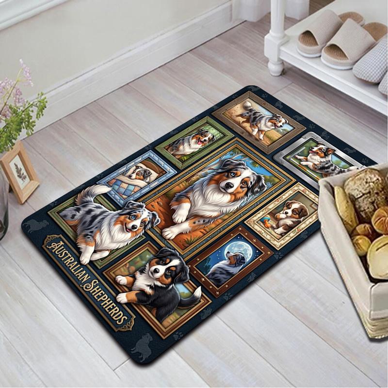 Australian Shepherd Portraits Pattern Rug Floor Mat for Living Room or Bedroom Soft and Comfortable Carpet a Gift for Birthday and Holiday.