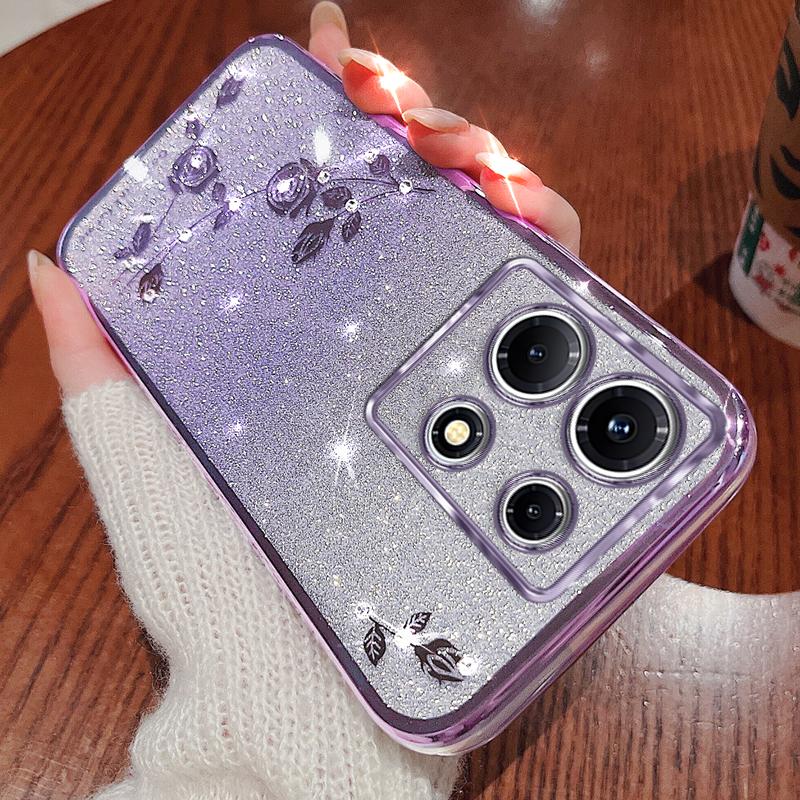 

KADEM For Infinix Note 30 Pro 4G Rhinestone Flower Glitter Phone Cover Gradient TPU Anti-Drop Case Blue